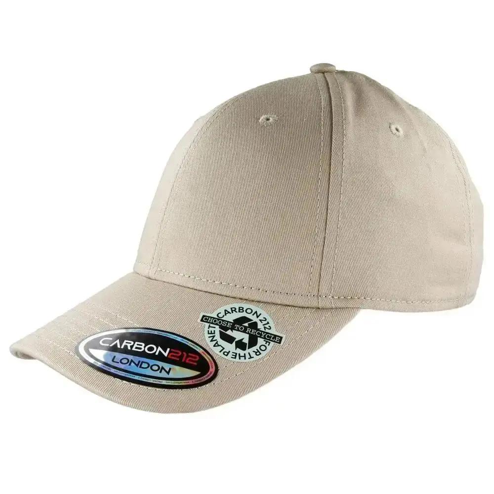 Black eco-friendly recycled cotton baseball cap by Carbon212. Made from 60% recycled cotton, this cap features a pre-curved visor, buckle closure, and cotton sweatband. One size fits all. The recycled cotton baseball cap by Carbon212 is a sustainable and stylish choice for any season. Made from 60% recycled cotton