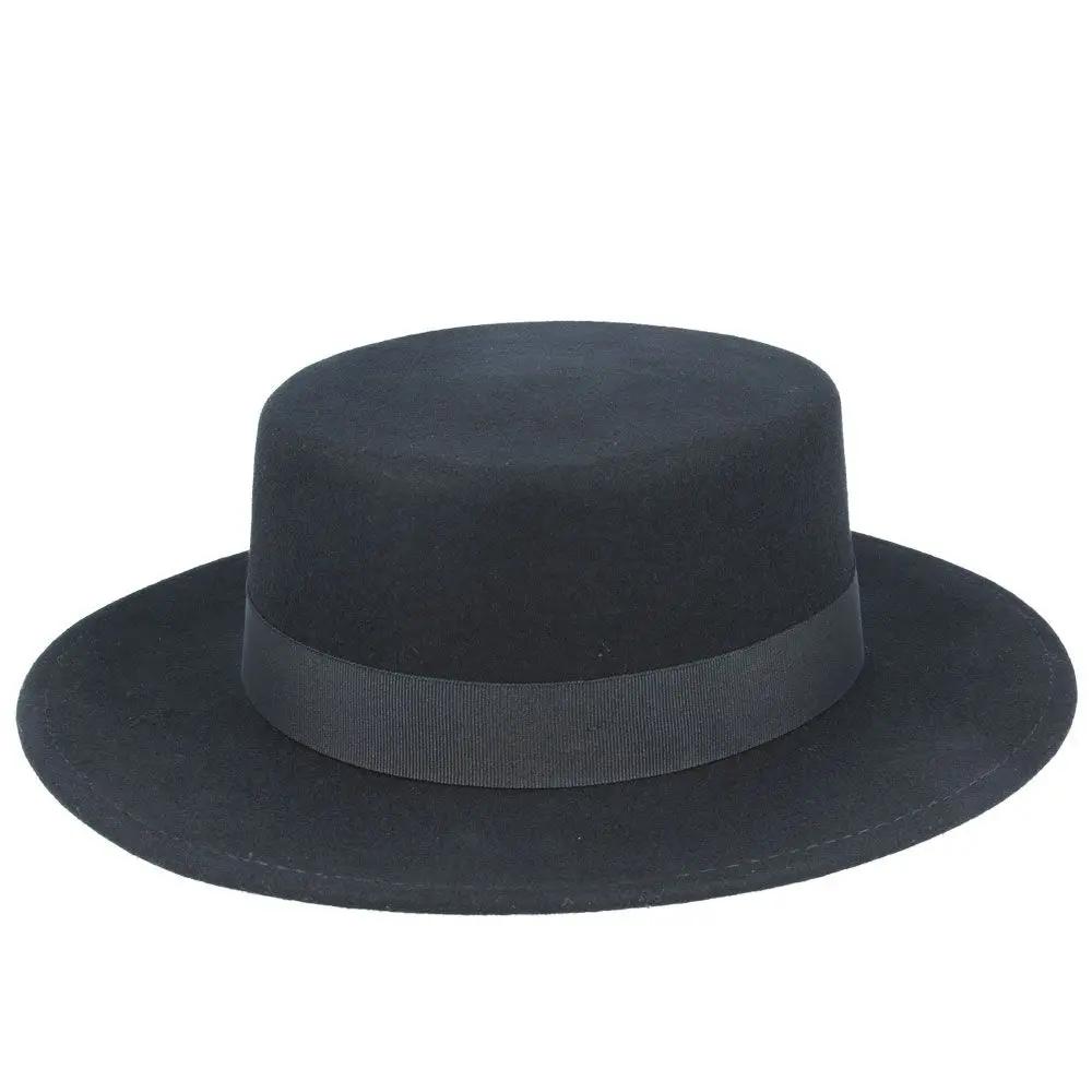 Wide Stiff Brim Wool Pork Pie Hat - Black | Stylish Men’s Hat Novellahats