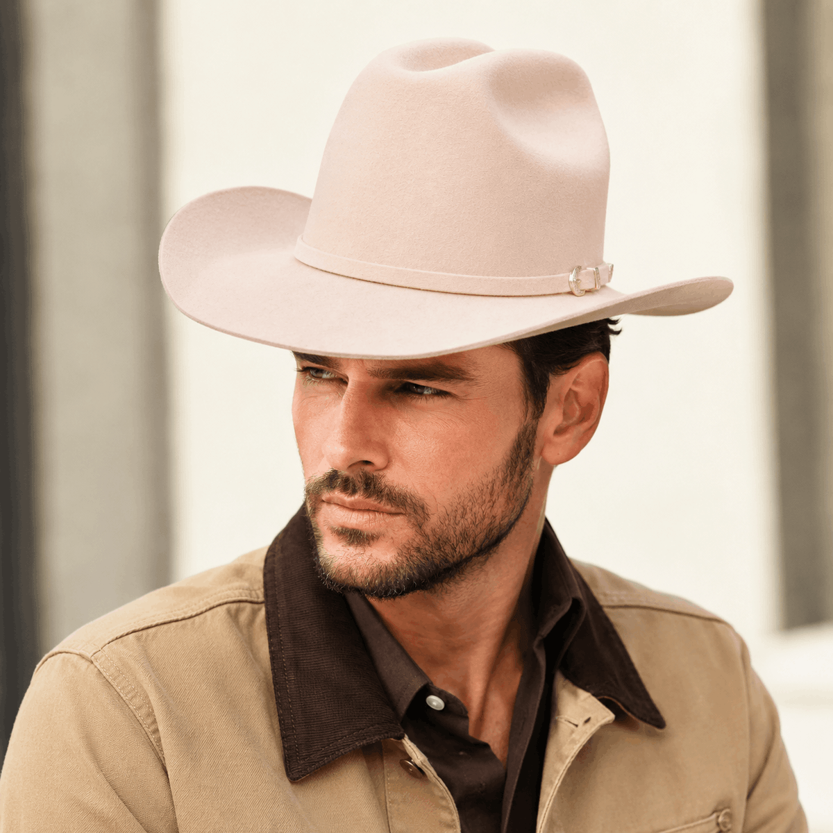 Wool Cattleman Cowboy Hat with Leather Band Wide Stiff Brim