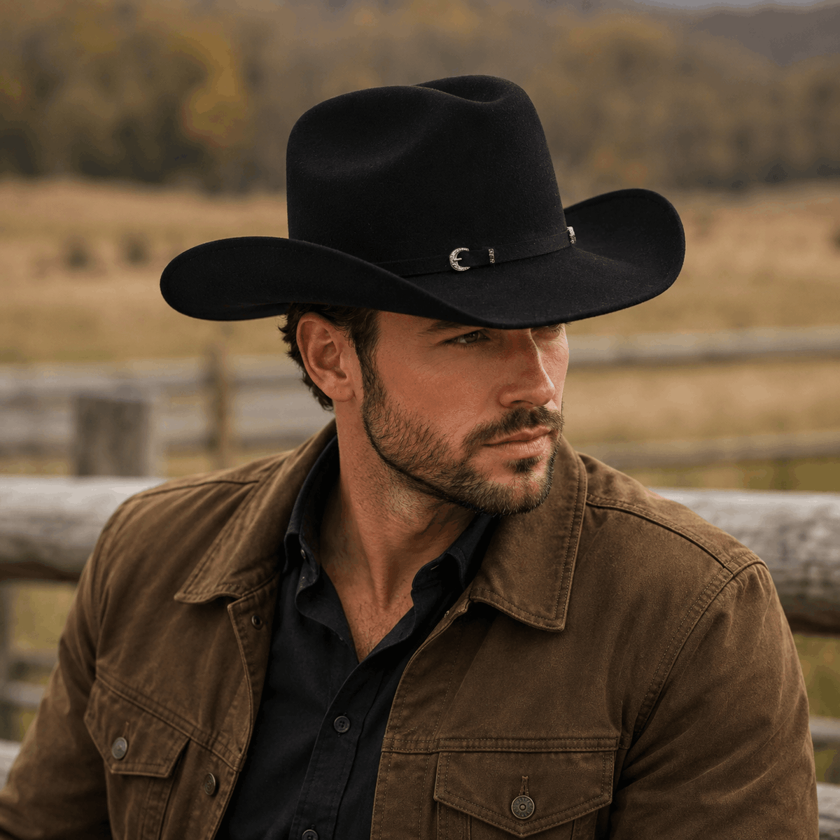 Wool Cattleman Cowboy Hat with Leather Band Wide Stiff Brim