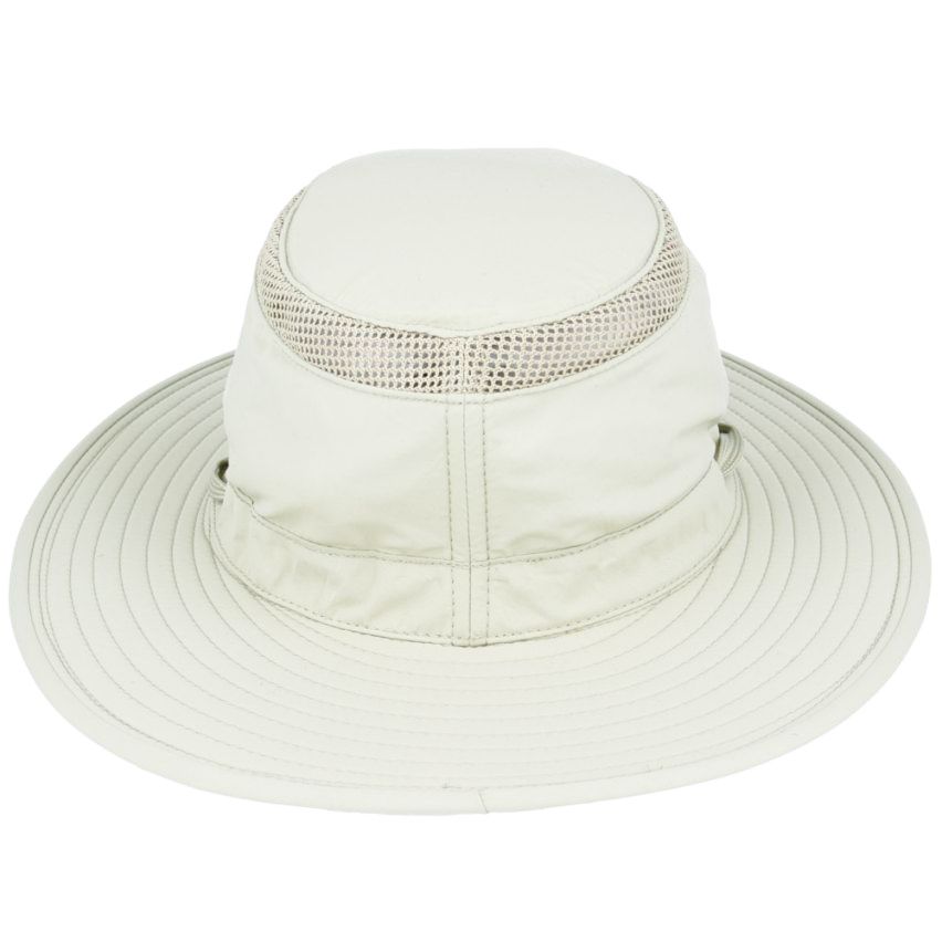1.	Front view of Airflo packable polyester sun hat in natural colour by Novella Hats