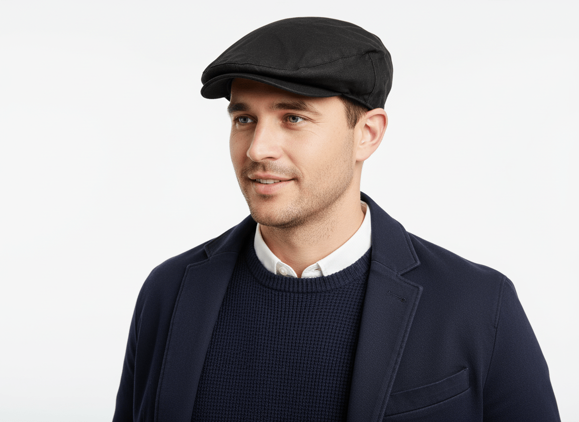 Black Waxed Flat Cap - Outdoor Hat