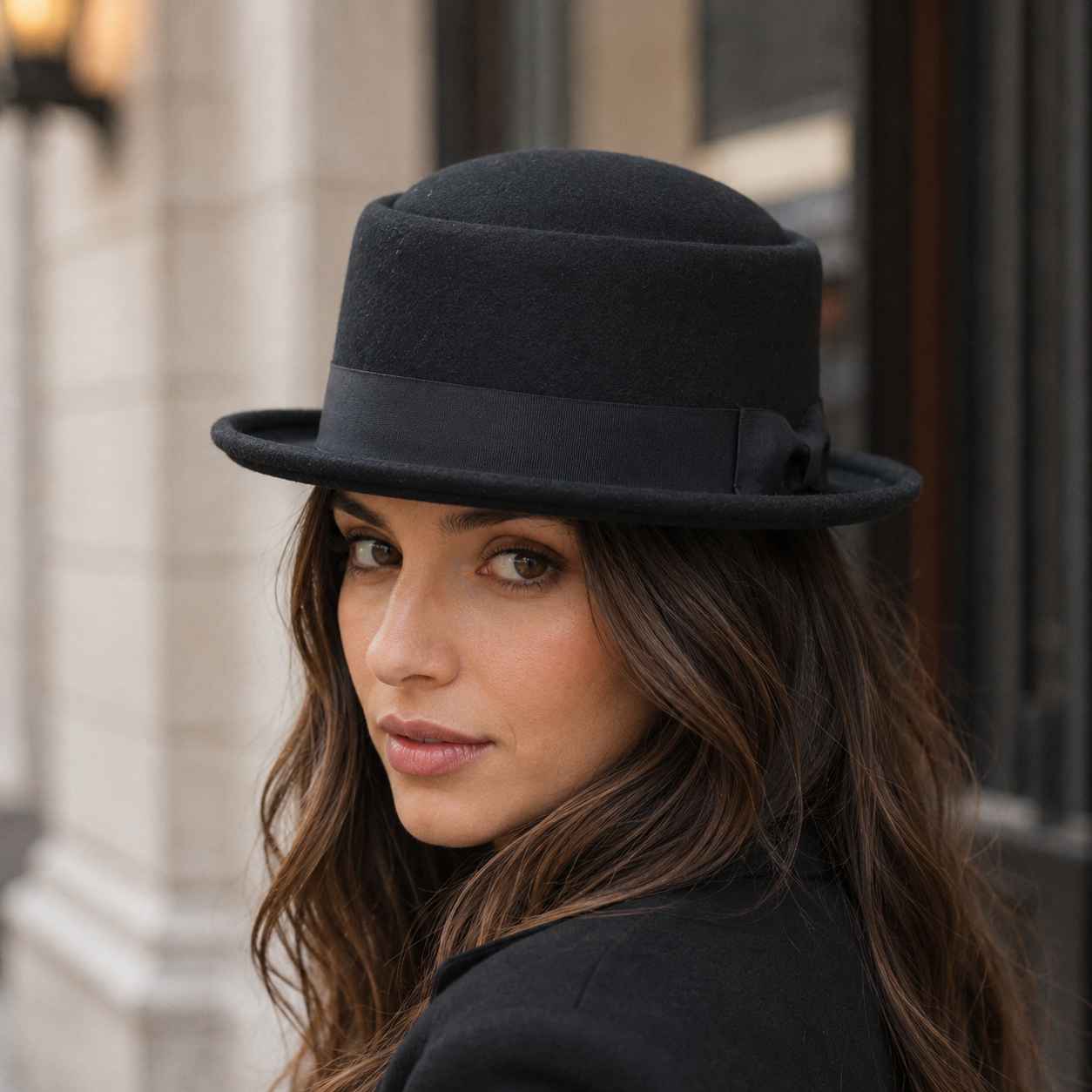 Navy Crushable Wool Felt Pork Pie Hat Flat Top Grosgrain Band