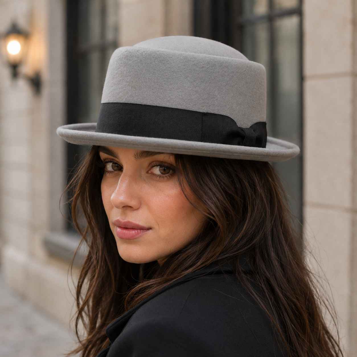 Navy Crushable Wool Felt Pork Pie Hat Flat Top Grosgrain Band