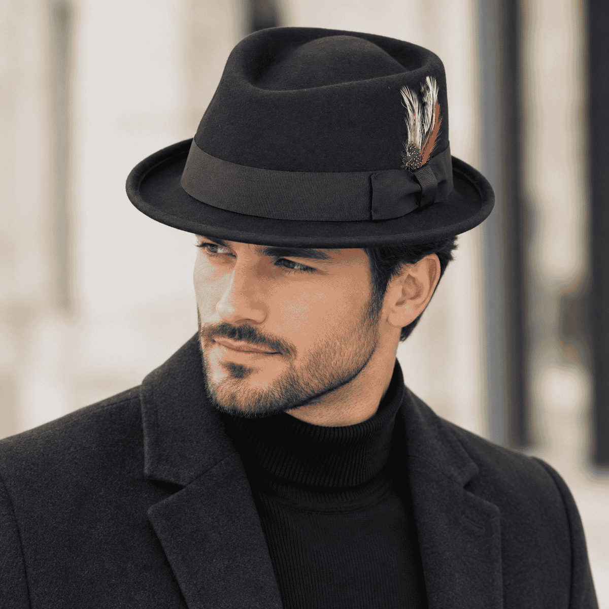 Crushable Diamond Crown Pork Pie Hat Grey Wool Felt Packable