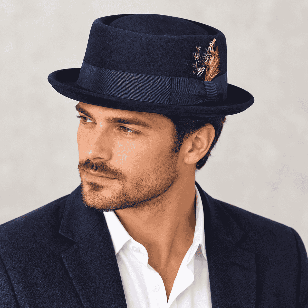 Grey Crushable Wool Felt Pork Pie Hat Flat Top Versatile
