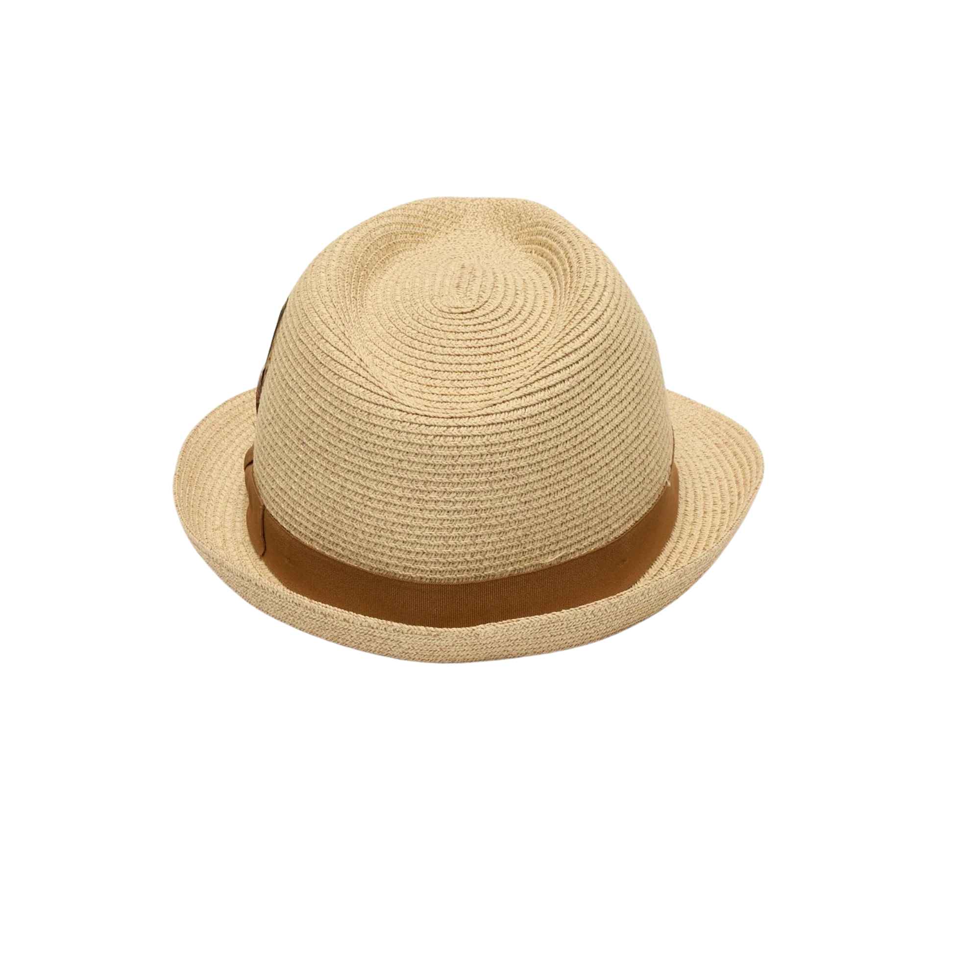 Beige straw hat with a band on a white background