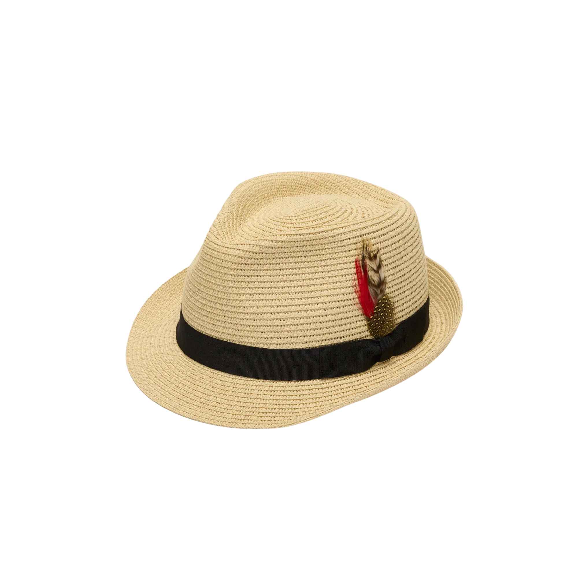 Classic Straw Trilby Fedora Hat – Unisex Summer Sun Hat with Feather