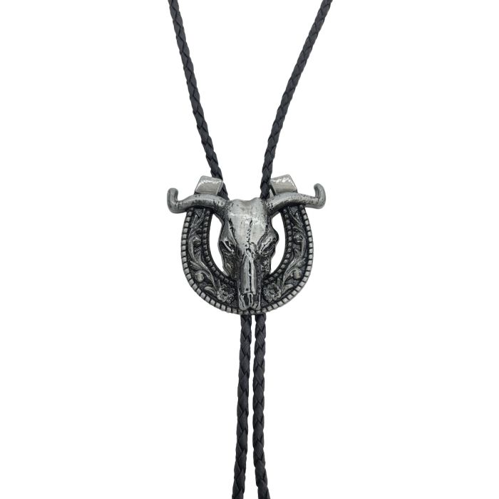 Front view of Cowboy Bolo Tie with decorative slide – Novella Hats