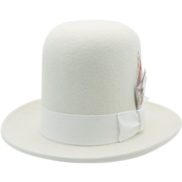 Front view of oversized tall 100% wool hat in cream by Novella Hats