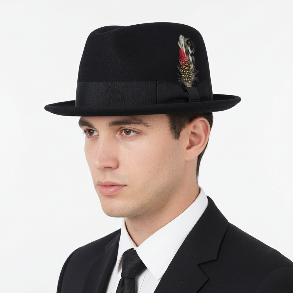 Crushable C-Crown Trilby Hat - Black Wool Travel Hat