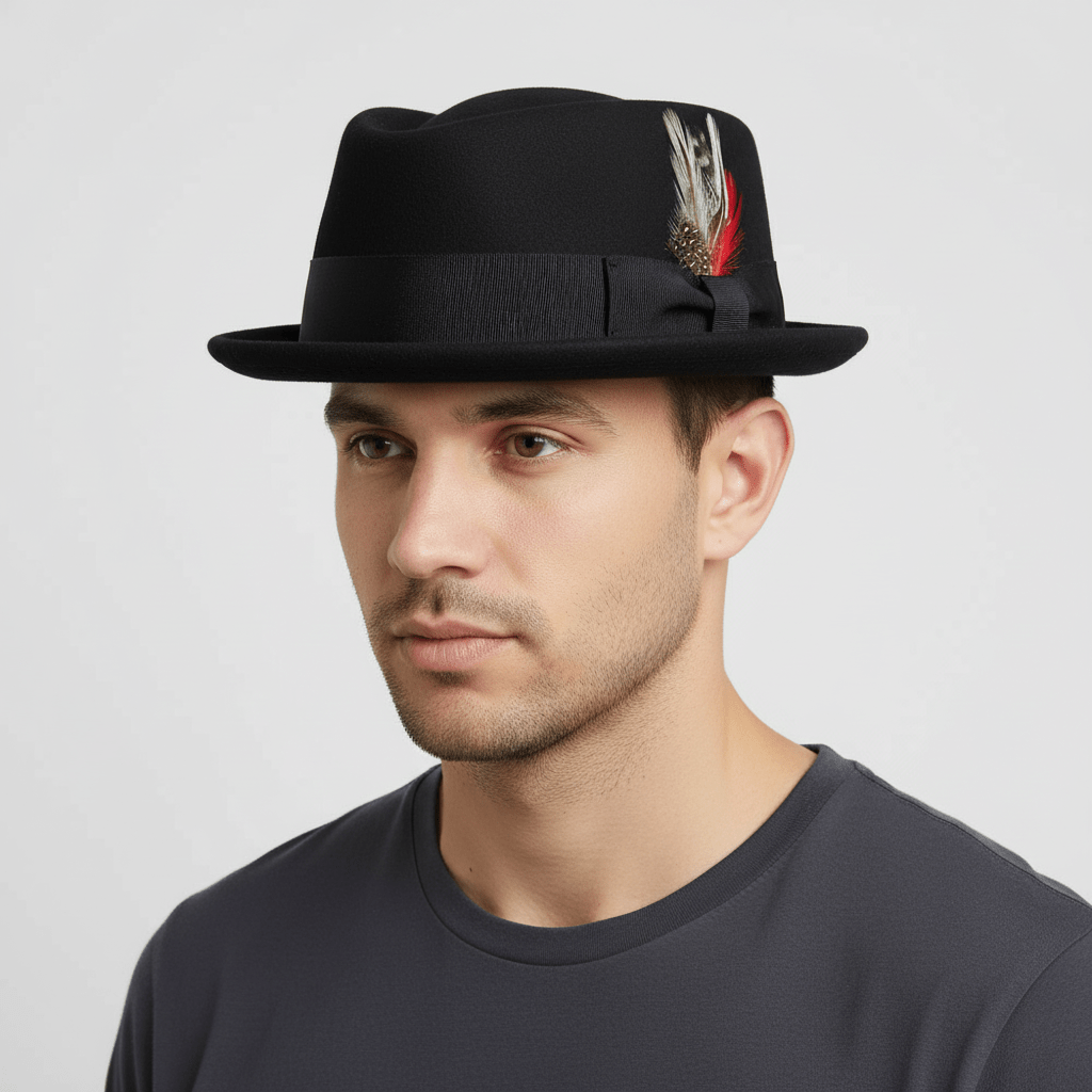 Crushable Diamond Crown Pork Pie Hat - Black