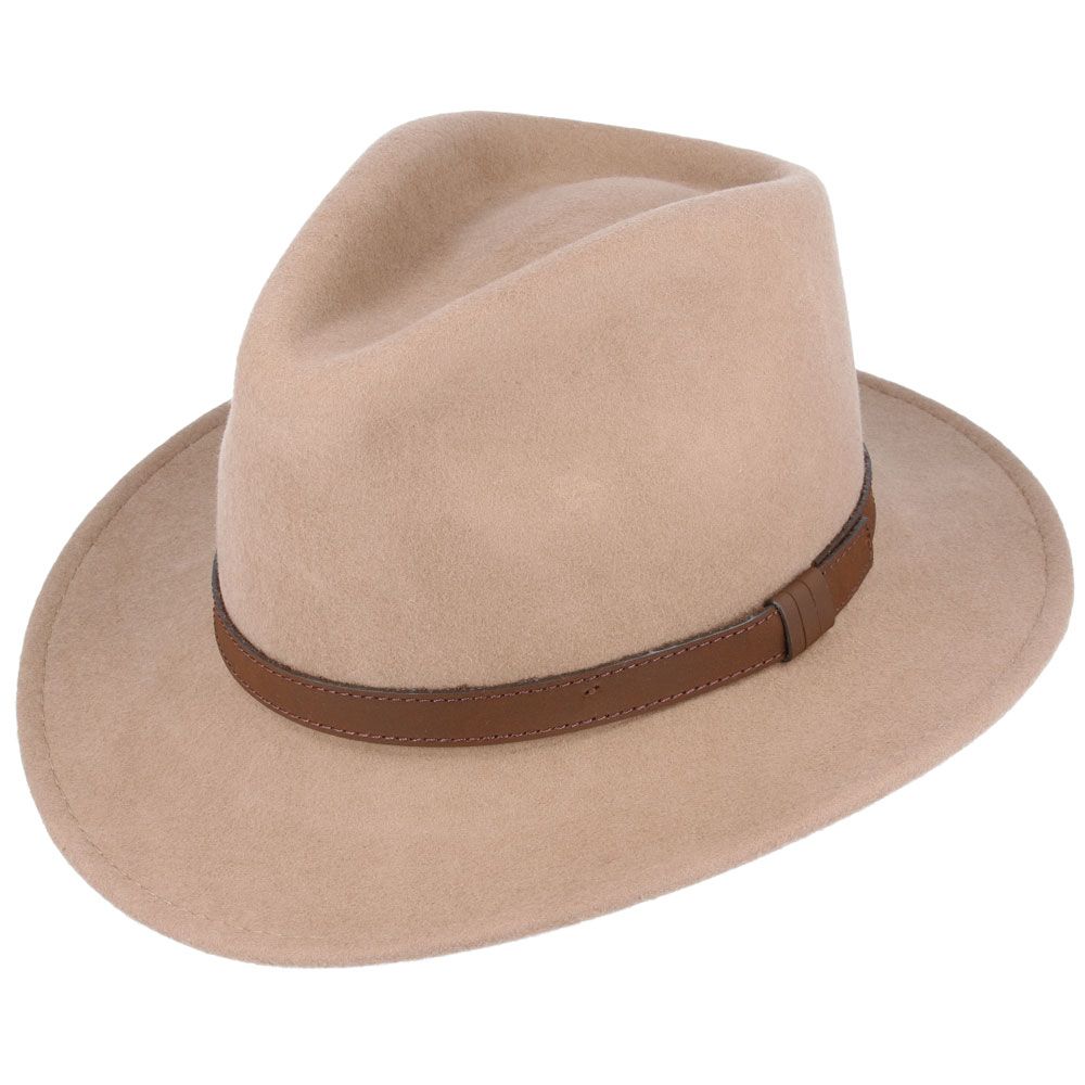 Crushable Wool Fedora Hat with Leather Band. Handmade, unisex, wide-brim (8cm) fedora with a 9cm high teardrop crown, 100% wool, cotton sweatband, and leather strap. Water-resistant and packable. Available in multiple sizes.

The Novella Hats Crushable Wool Fedora Hat is a stylish and functional accessory. Handmade with 100% premium wool, this unisex hat features a classic design with a modern teardrop crown and wide A-line shaped brim.