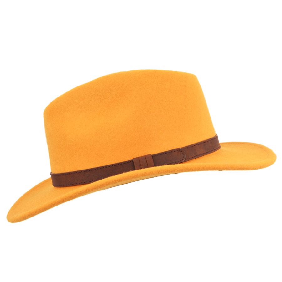 Crushable Wool Fedora Hat with Leather Band. Handmade, unisex, wide-brim (8cm) fedora with a 9cm high teardrop crown, 100% wool, cotton sweatband, and leather strap. Water-resistant and packable. Available in multiple sizes.

The Novella Hats Crushable Wool Fedora Hat is a stylish and functional accessory. Handmade with 100% premium wool, this unisex hat features a classic design with a modern teardrop crown and wide A-line shaped brim.