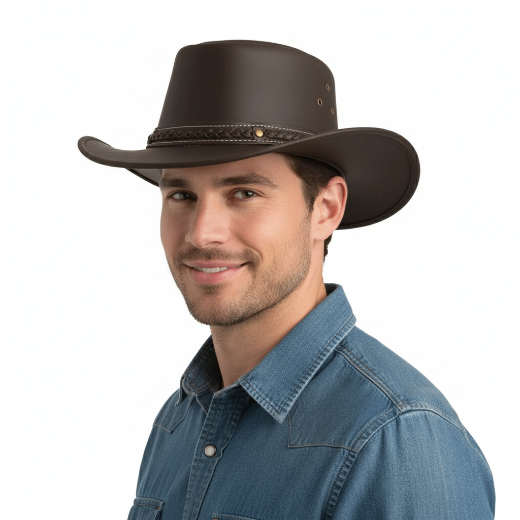 The Genuine Leather Australian Western Outback Aussie Cowboy Hat from Novella Hats Cowboy Collection is crafted for both style and durability.