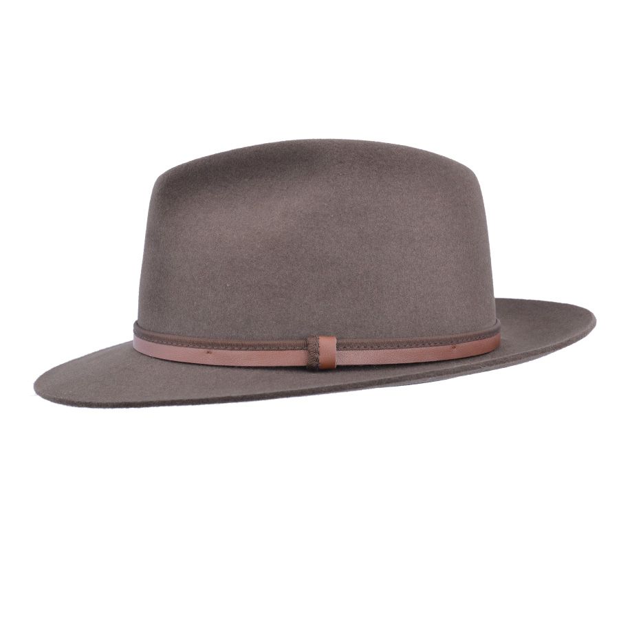 Title: Gladwin Bond Brown Snap Brim Fur Felt Fedora Hat Meta Description: Gladwin Bond Brown Snap Brim Fur Felt Fedora Hat. Made of 100% fur felt with a leather sweatband, snap brim, and Gladwin Bond black embroidery lining. Available in Small (55cm), Medium (57cm), and Large (59cm). Gladwin Bond Brown Snap Brim Fur