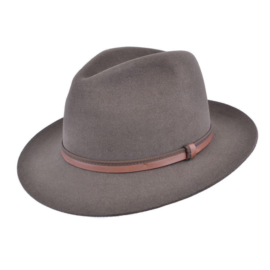 Title: Gladwin Bond Brown Snap Brim Fur Felt Fedora Hat Meta Description: Gladwin Bond Brown Snap Brim Fur Felt Fedora Hat. Made of 100% fur felt with a leather sweatband, snap brim, and Gladwin Bond black embroidery lining. Available in Small (55cm), Medium (57cm), and Large (59cm). Gladwin Bond Brown Snap Brim Fur