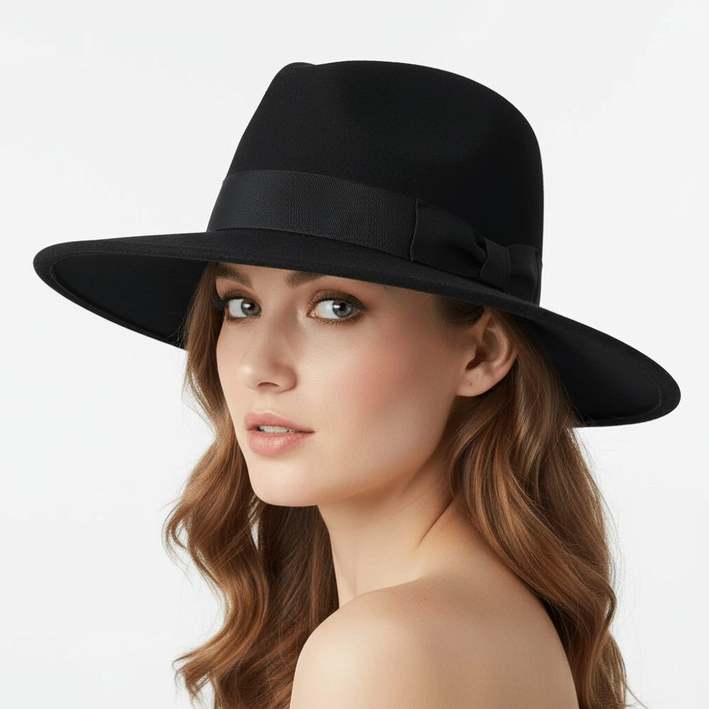 Gladwin Bond Stiff Wide Flat Brim Wool Fedora Hat