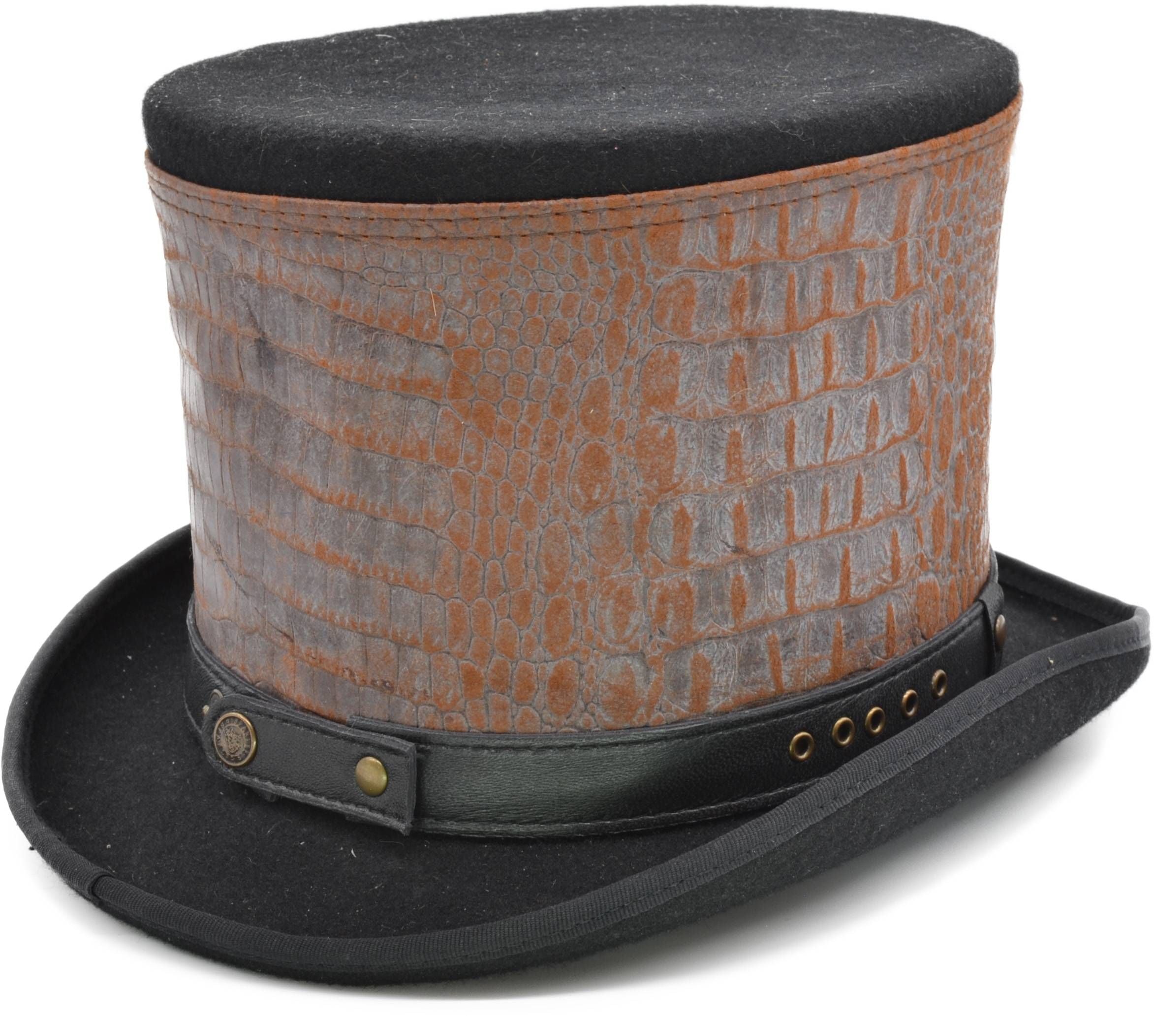 Luxurious 100% wool felt Topper Hat with genuine leather strap. 15cm height. Brown or Grey, various designs. Perfect for all occasions. Handmade comfort and style. Hat Details: Style: Topper Hat Material: 100% Premium Wool Felt Strap: Genuine Leather Height: 15cm Colors: Brown, Grey Feature: Different designs available.