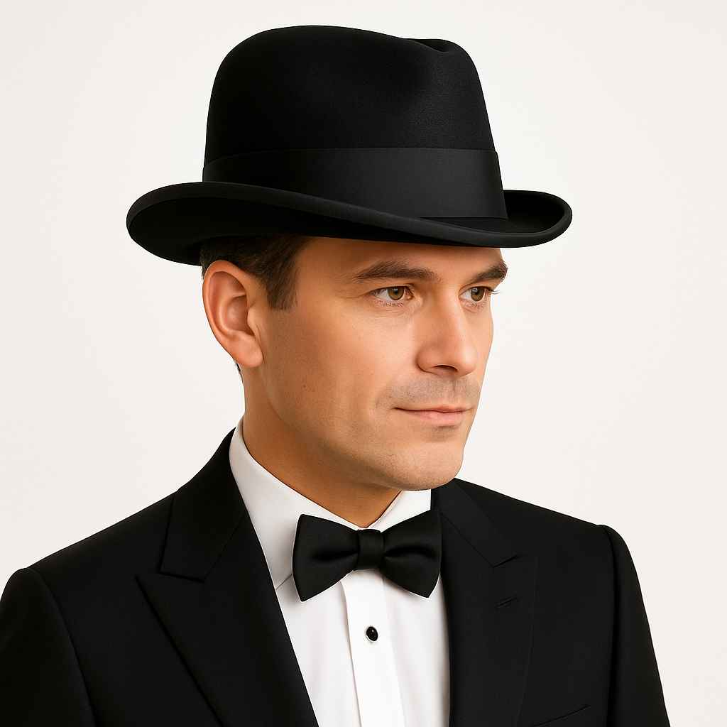 Black Wool Homburg Hat Classic Churchill Style
