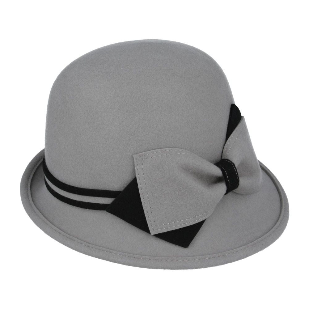 FASHION HATS Elegant Gray Wool Cloche Flower Hat 6 Colors Fashion Chic Ladies Elegant Wool Felt Bowler Hat main image 2
