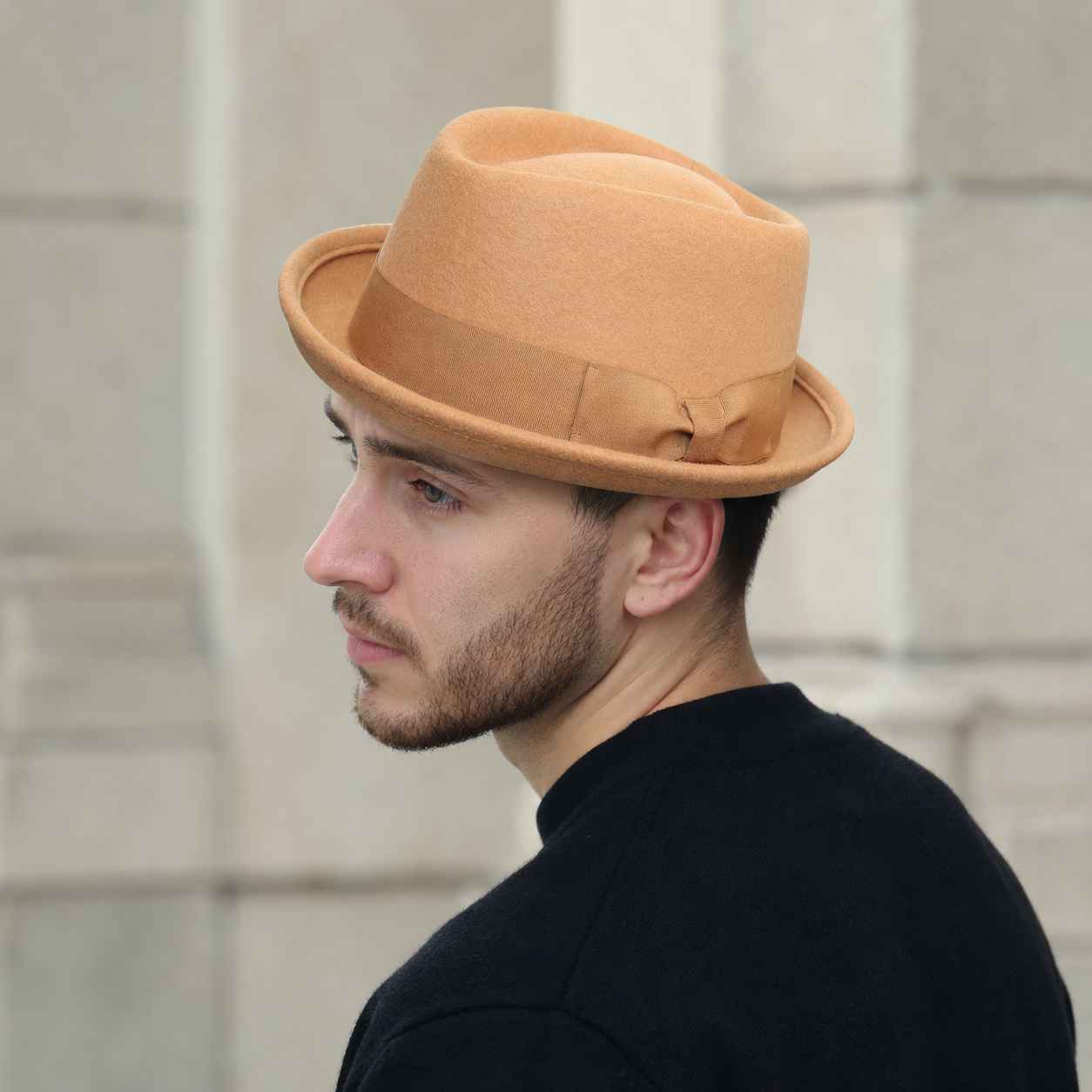 Men's 100% Wool Pork Pie Hat | Vintage Diamond Crown Short Brim Fedora