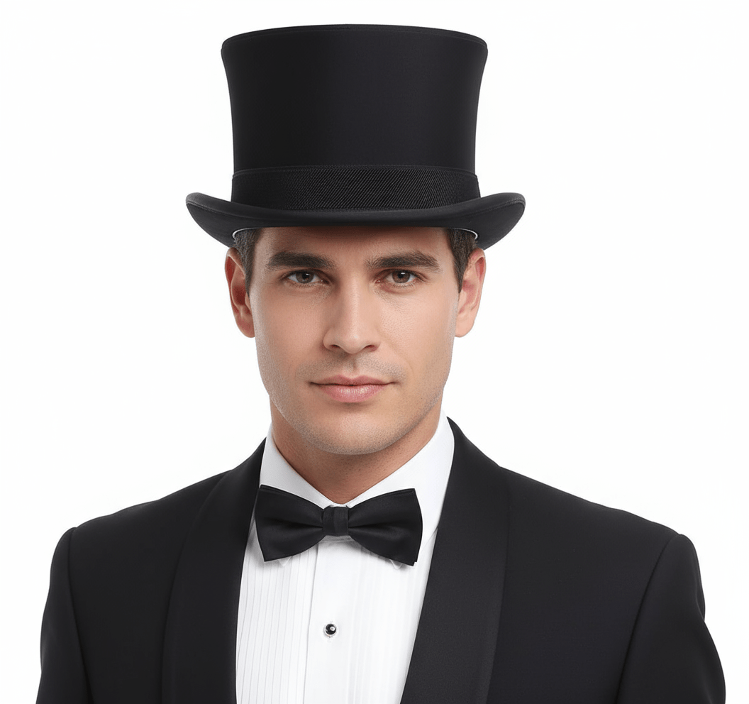 Professional collapsible magician top hat that folds flat for travel. Perfect for opera performances, magic shows, and Victorian costumes.