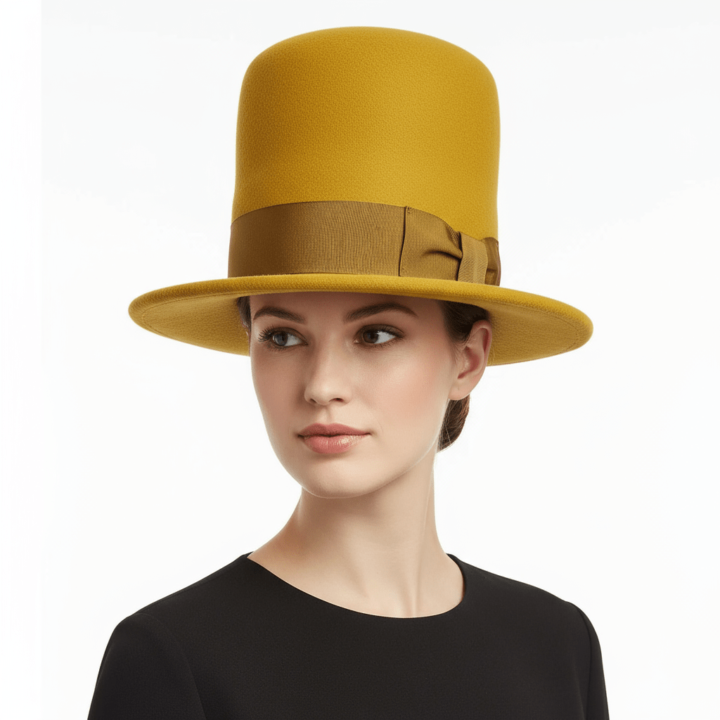 Red elegant 20cm high crown bowler hat handcrafted from 100% luxury wool