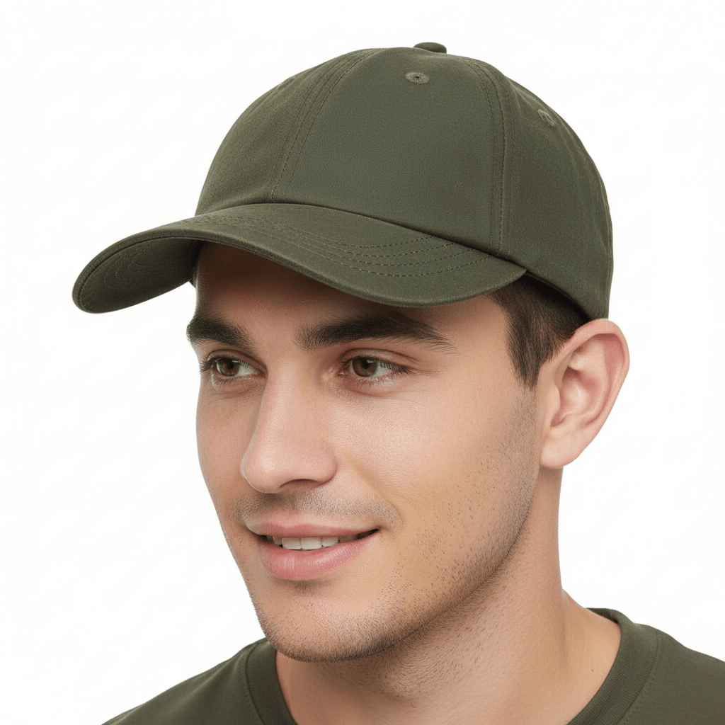 Water Resistant British waxed cotton baseball cap with UPF 40+ protection. Features traditional side eyelets and adjustable Velcro strap