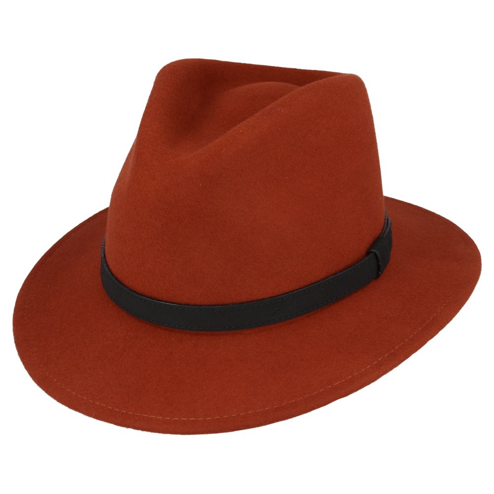 Crushable Wool Fedora Hat with Leather Band. Handmade, unisex, wide-brim (8cm) fedora with a 9cm high teardrop crown, 100% wool, cotton sweatband, and leather strap. Water-resistant and packable. Available in multiple sizes.

The Novella Hats Crushable Wool Fedora Hat is a stylish and functional accessory. Handmade with 100% premium wool, this unisex hat features a classic design with a modern teardrop crown and wide A-line shaped brim.