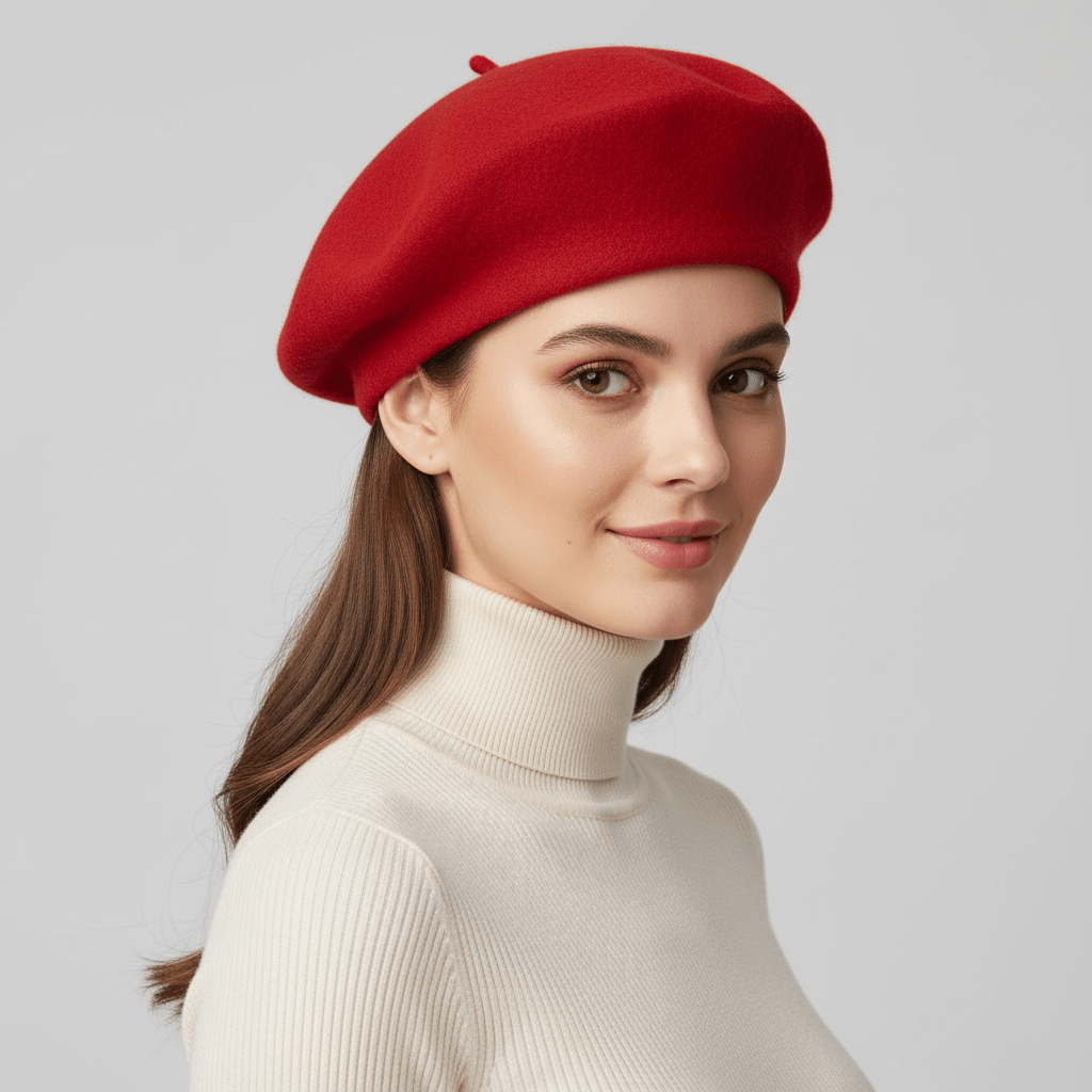 Red Wool Military Beret - French Style Cap
