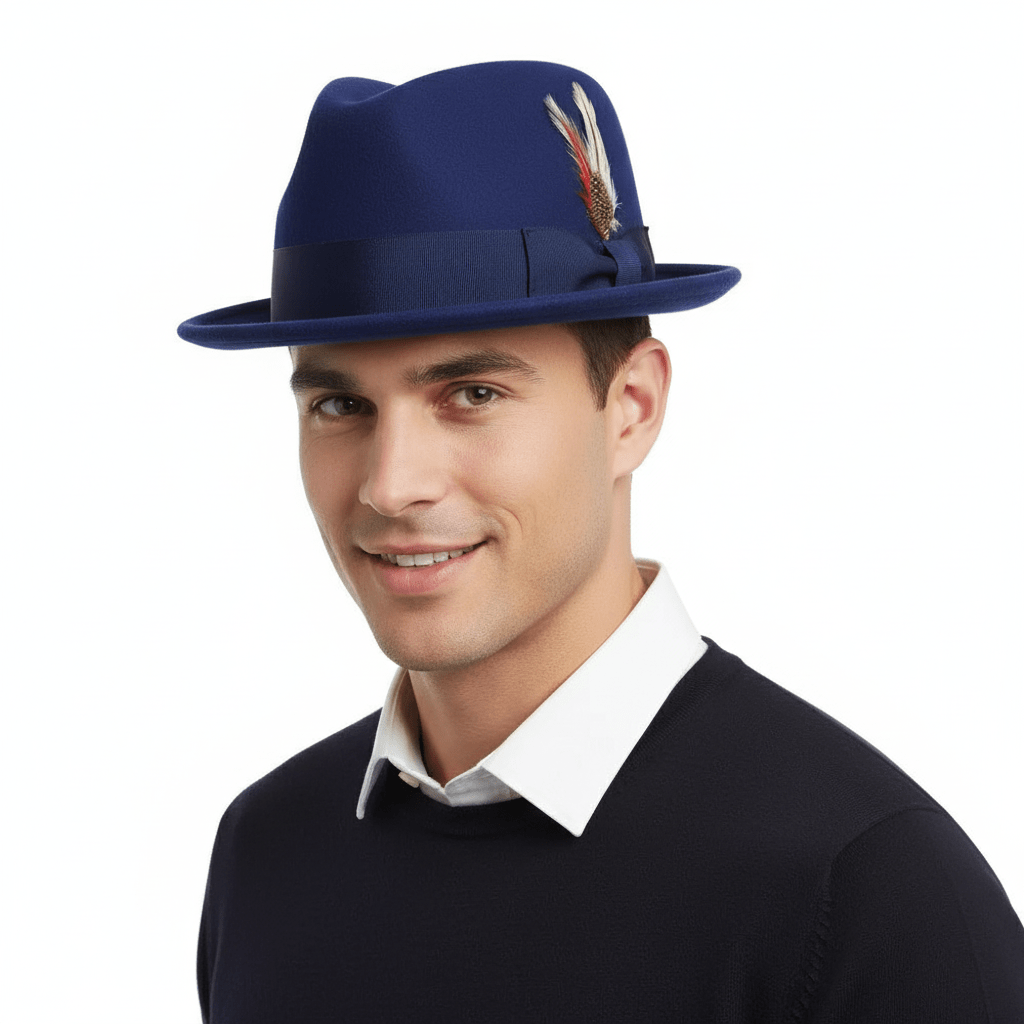 Crushable C-Crown Trilby Hat - Navy | Wool Travel Hat