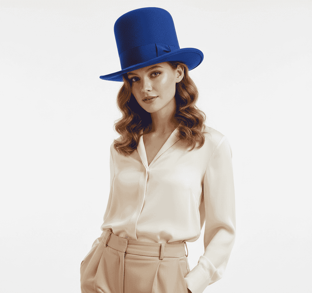 Royal Blue elegant 20cm high crown bowler hat handcrafted from 100% luxury wool