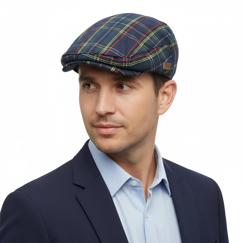A heritage-inspired tartan flat cap blending wool comfort, modern durability, and everyday versatility—crafted to elevate any wardrobe.