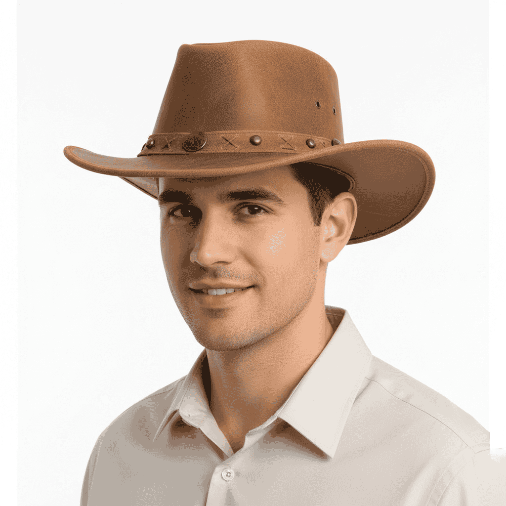 Genuine crazy leather Western hat in Tan, Camel, or Brown