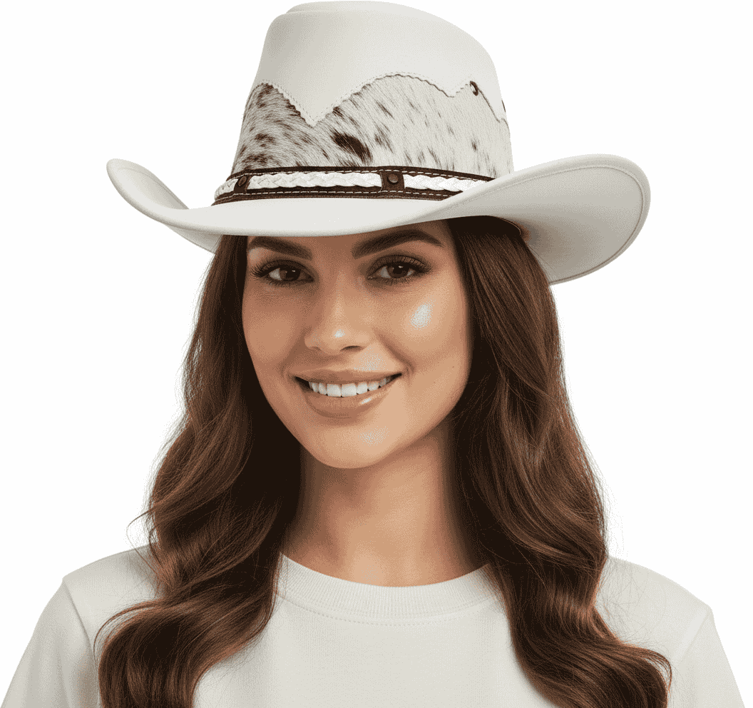 Genuine Leather White Cowboy Hat - Fur Detail Western