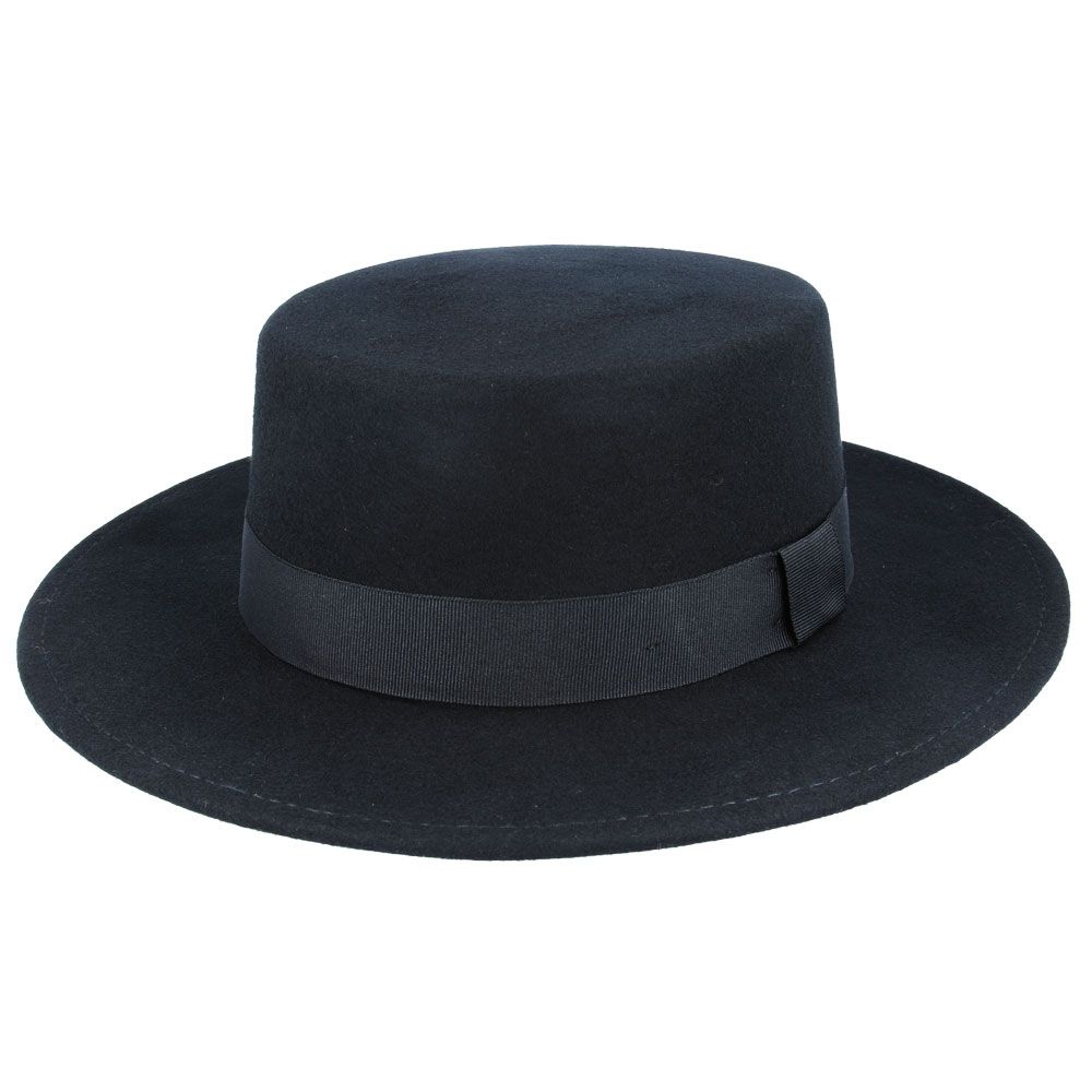 Wide Stiff Brim Wool Pork Pie Hat - Black | Stylish Men’s Hat