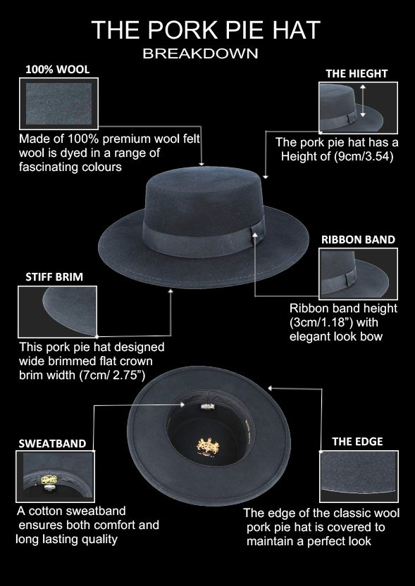 Wide Stiff Brim Wool Pork Pie Hat - Black | Stylish Men’s Hat