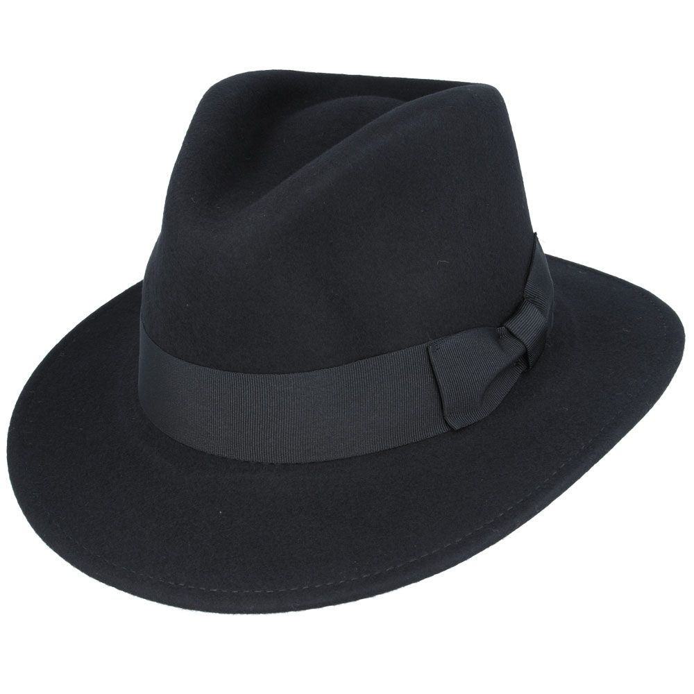 Wool Fedora Hat with Grosgrain Band. Handmade, 100% wool, with a 7cm wide brim and 11cm high crown. Features a comfortable cotton sweatband and black belt band. Packable and versatile. Available in all sizes. Key Features: Material: 100% Wool Style: Wide Brim Fedora Sweatband: Comfortable Cotton Brim 