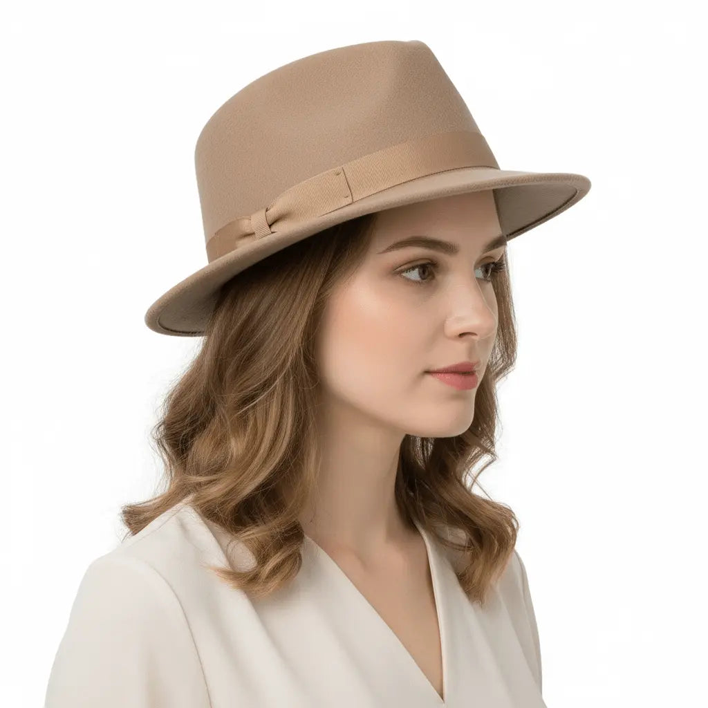 Trilby Wool Felt Hat : Handmade from crushable wool felt, this elegant hat boasts a high crown (11.5cm/4.5”) and a wide brim (approximately 5cm/2").