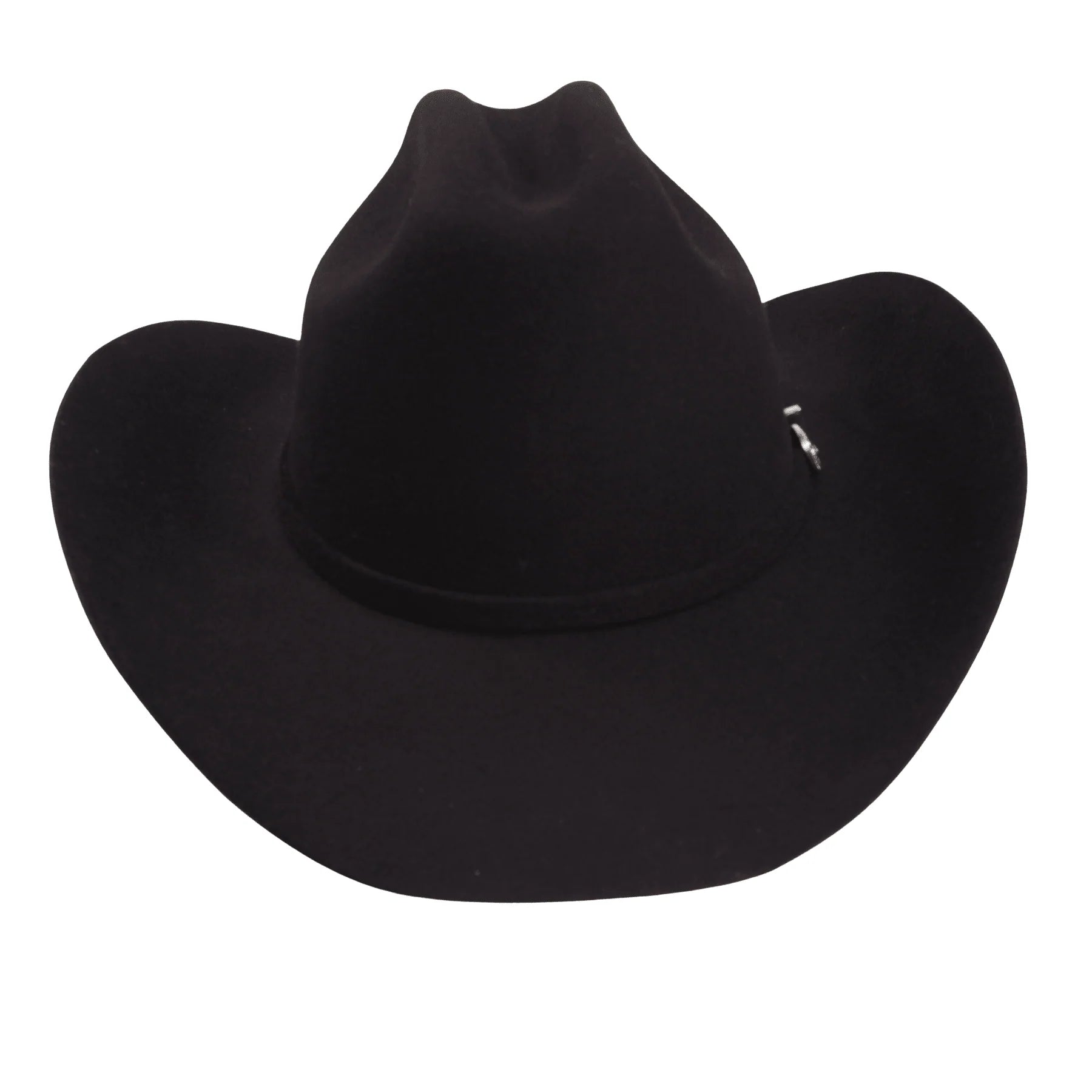 Wool felt cattleman cowboy hat with black Western buckle hatband and curved brim