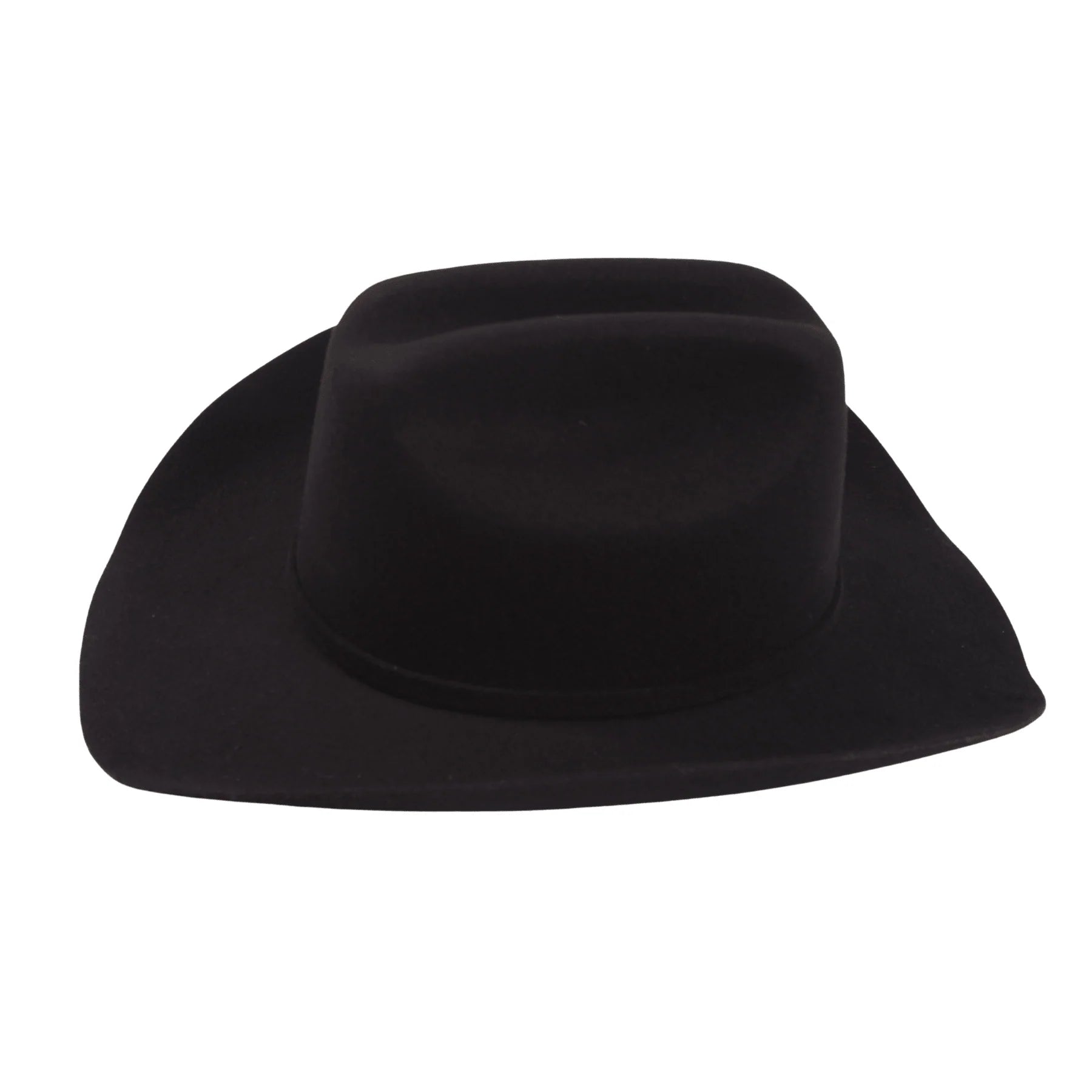 Wool felt cattleman cowboy hat with black Western buckle hatband and curved brim
