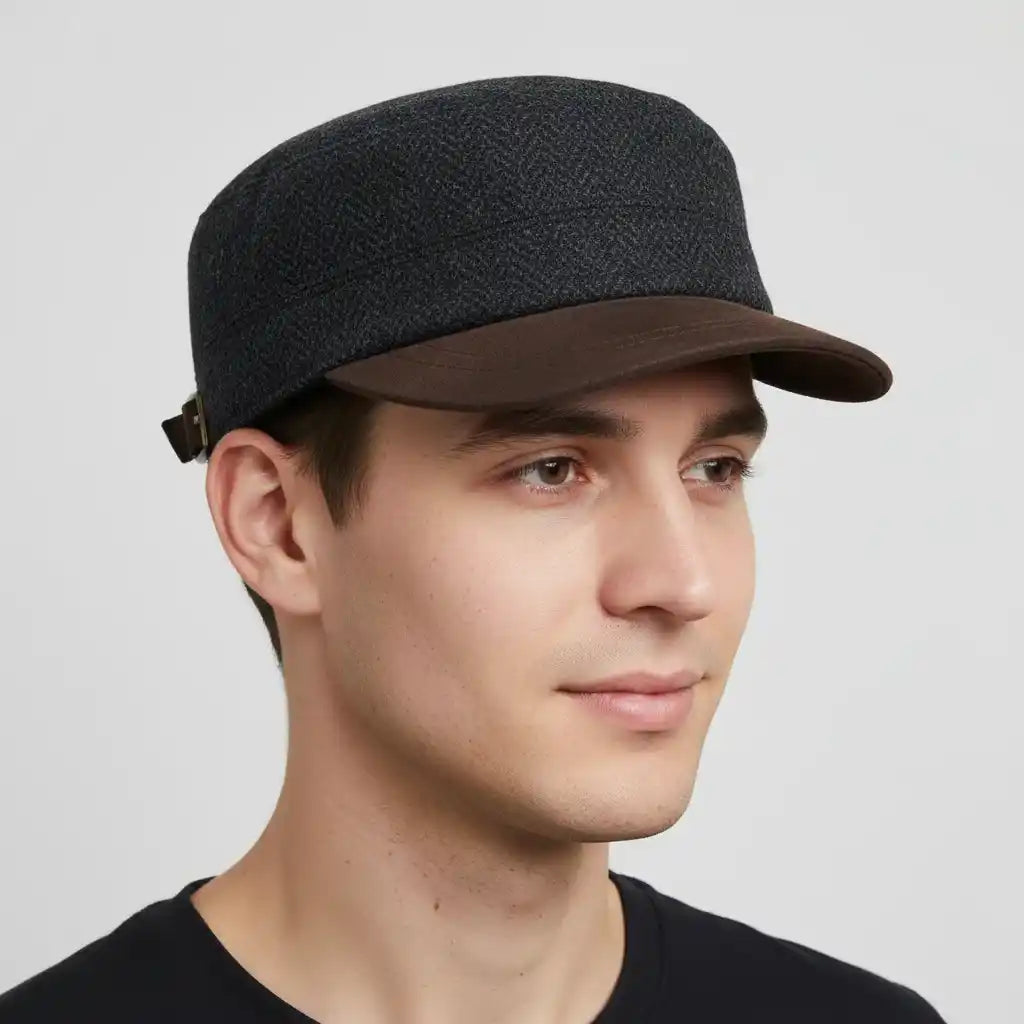 The Novella Hats Herringbone Army Cap is a classic military-inspired cap designed for everyday wear. Made from premium 100% wool, it offers a structured yet relaxed look perfect for casual outfits, outdoor use, and all-season styling.