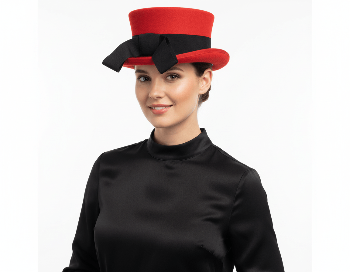 Red Junior Top Hat - Mini Victorian Style Wool Hat