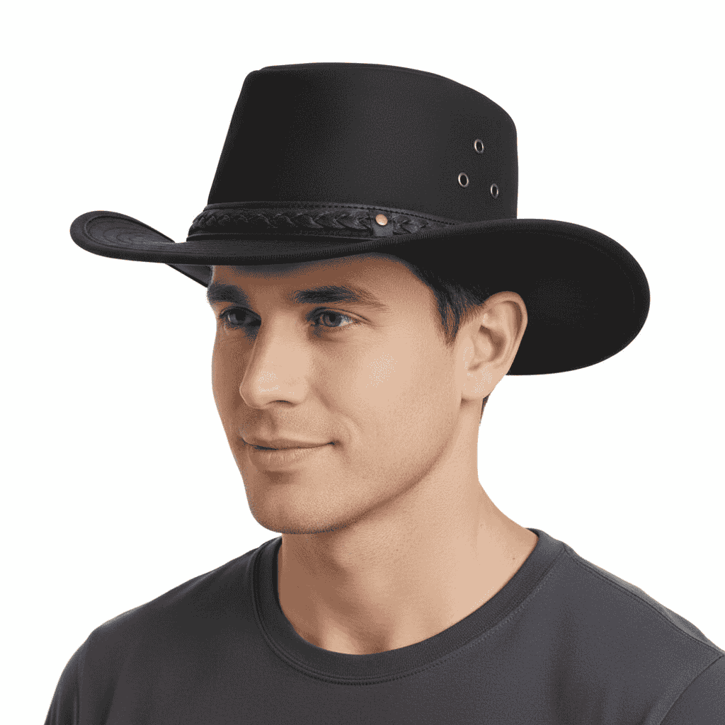 Waxed Cotton Cowboy Waterproof Hat Aussie Style - Black Novellahats