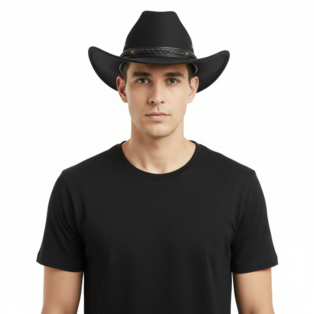 The Aussie Bush Style Western Outback Hat from Gladwin Bond is a waterproof cowboy hat made from 100% British waxed cotton. It features a shapeable 7.5cm curved brim, a 10cm high crown, and a functional chin strap. This cowboy (cowgirl) hat offers UPF 40+ protection and side eyelets for maximum aeration.