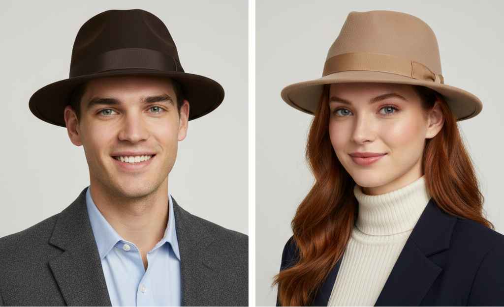 Fedora and trilby hat bundle front view in wool by Novella Hats