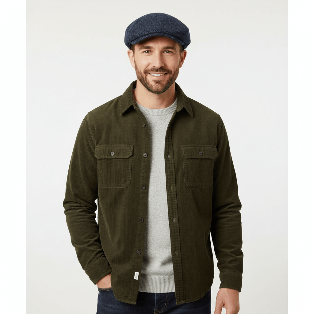 Grey Harris Tweed Herringbone Flat Cap, crafted from 100% pure new wool, handwoven in Scotland’s Outer Hebrides. This cap features a sewn-down brim, cotton lining, and a removable Gladwin Bond back pin. Available in sizes S-XL. Experience unmatched warmth, comfort, and durability.