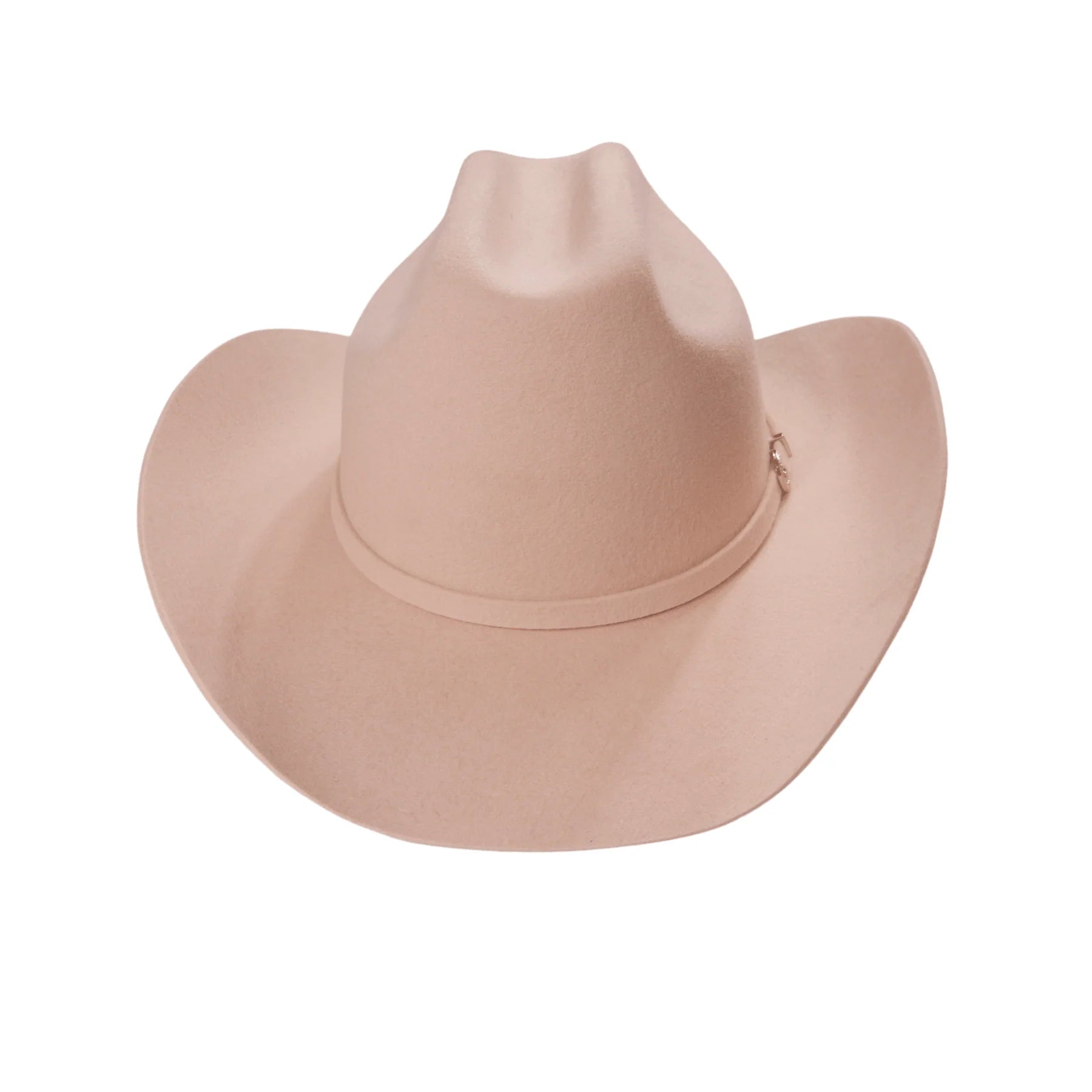 Wool felt cattleman cowboy hat with black Western buckle hatband and curved brim