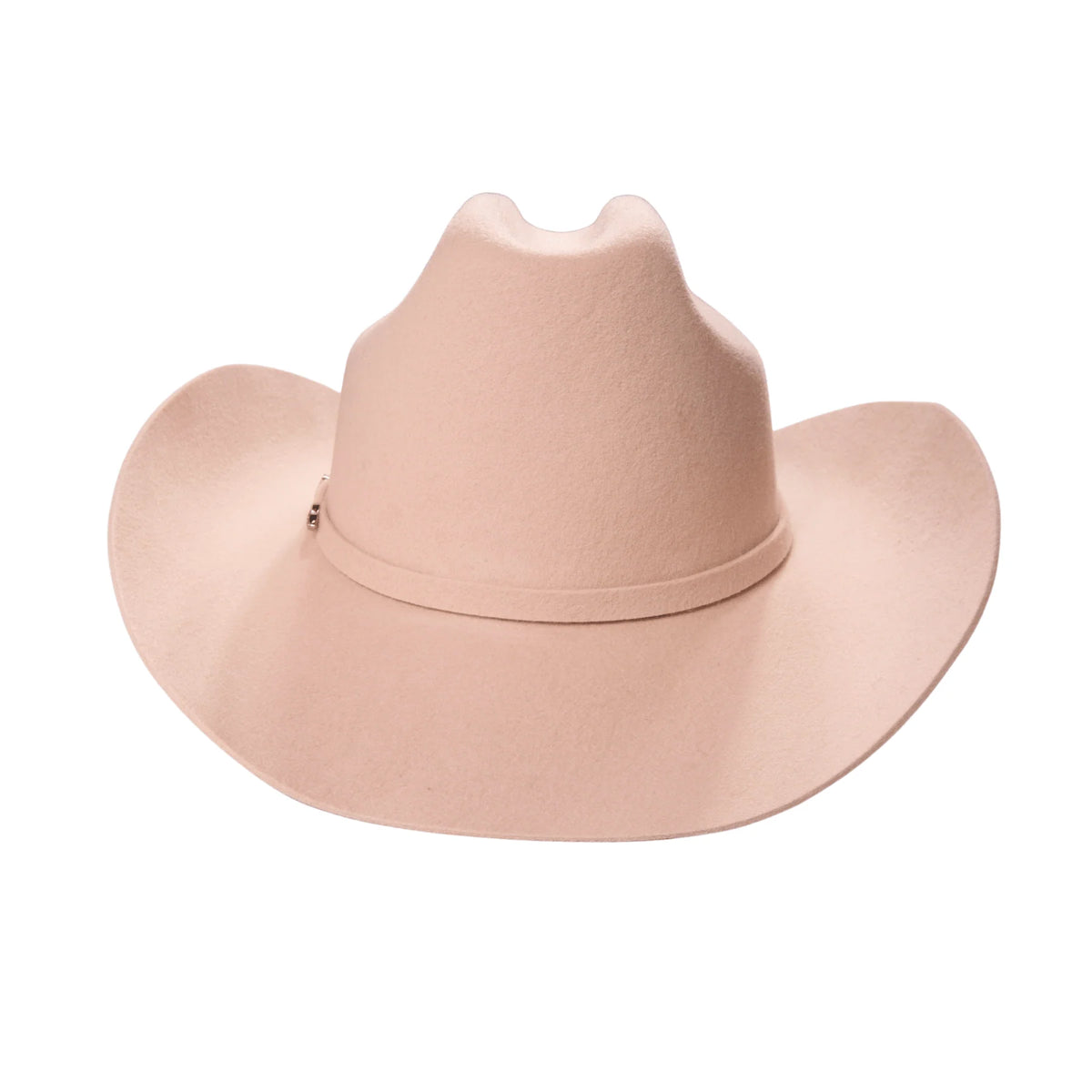 Wool felt cattleman cowboy hat with black Western buckle hatband and curved brim